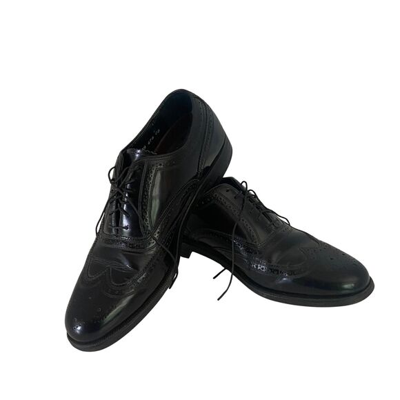 Florsheim VTG Black Pebbled 8D Imperial Wingtip Dress Shoes #20381 Lace Up - Picture 1 of 8